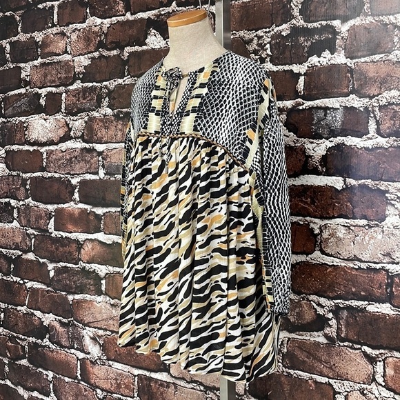 Anthropologie x Blank London Peasant Top NWT Long Sleeve Green Orange Size Large - Picture 5 of 17